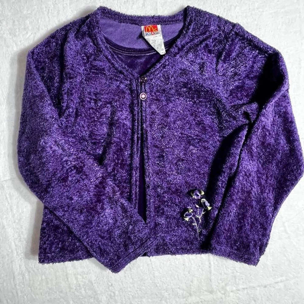 Vintage 90s McKids McDonald's Purple Fuzzy Cardigan Sweater Girls Size 7
